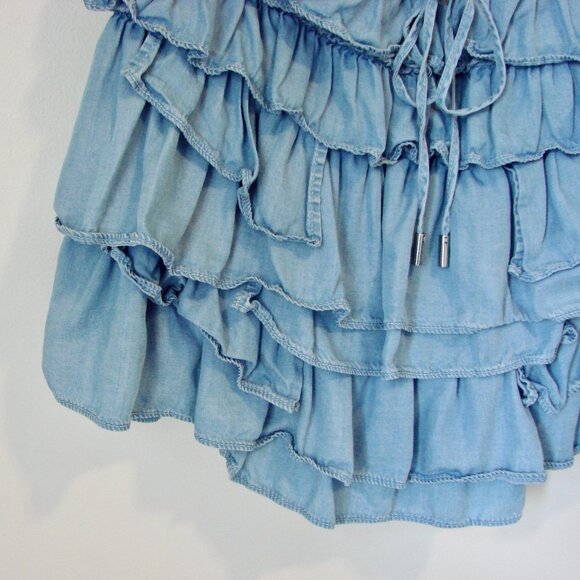 Miss Sixty Dress Y2K Blue Chambray Boho Peasant Ruffled Cowgirl XS Small - Picture 9 of 16